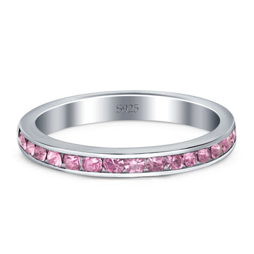 Full Eternity Stackable Band Wedding Ring Simulated Pink CZ 925 Sterling Silver